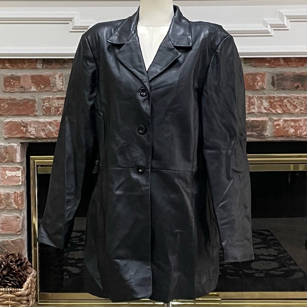 100% Leather Style & Co Black Leather Jacket / L / Good Condition*